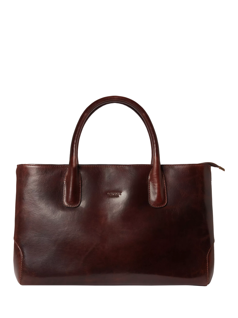OSPREY LONDON Monroe Curved Leather Tote Chestnut - British product