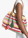 Dune London multi-stripe raffia tote bag with charms, UK version