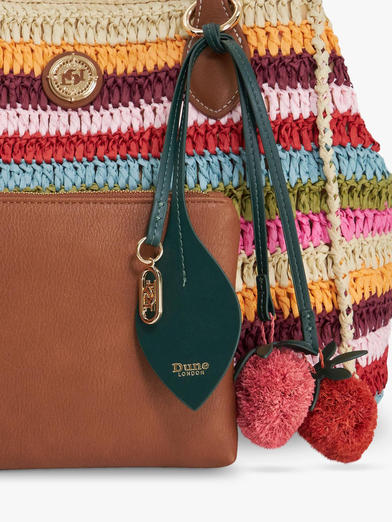 Dune London multi-stripe raffia tote bag with charms, UK version