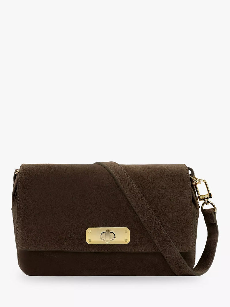 Apatchy London Maisie Midi Chocolate Suede Bag (British brand)