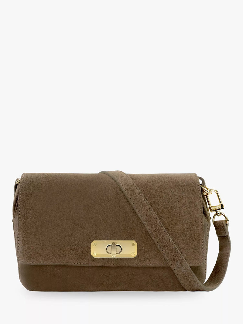 Apatchy London Maisie Midi Chocolate Suede Cross Body Bag