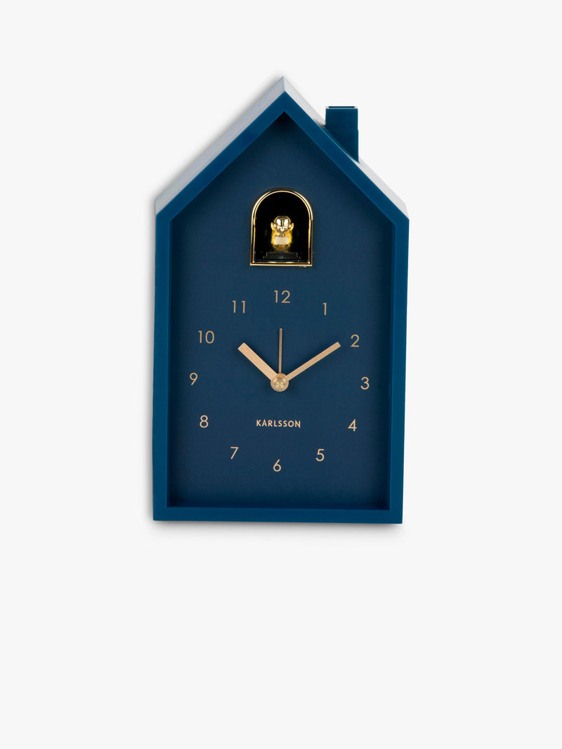 Karlsson Modern Cuckoo analogue alarm clock with gold bird (British brand)