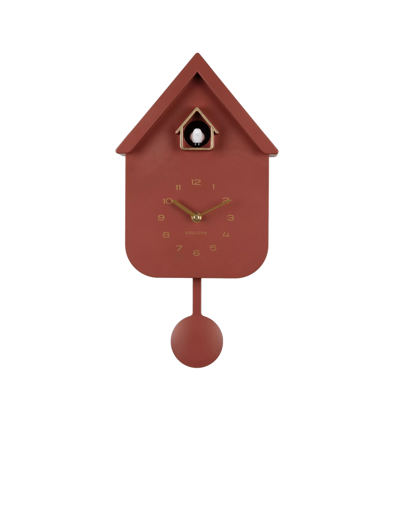 Karlsson Solo Cuckoo Analogue Pendulum Wall Clock, Burgundy Red