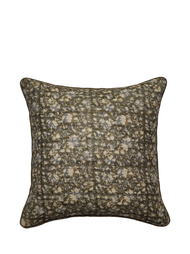 OKA Pattiyan cushion in dark seafoam and hemp, 51x51cm (British brand)