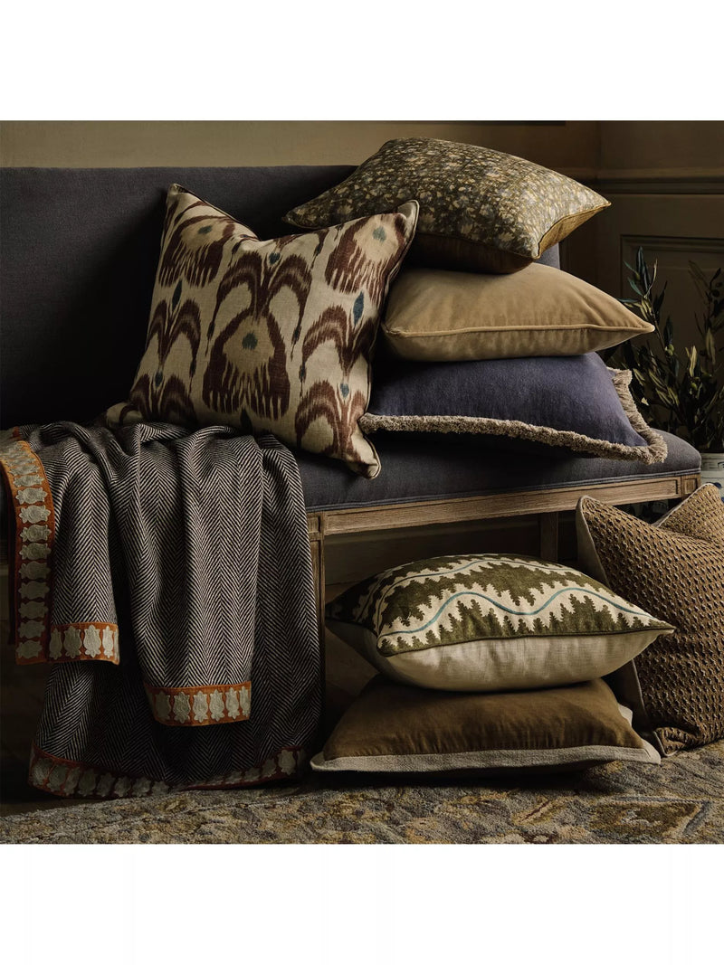 OKA Pattiyan cushion in dark seafoam and hemp, 51x51cm (British brand)