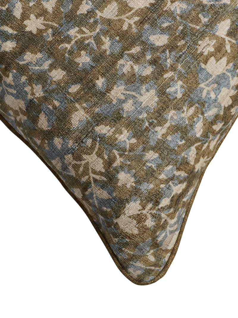 OKA Pattiyan cushion in dark seafoam and hemp, 51x51cm (British brand)