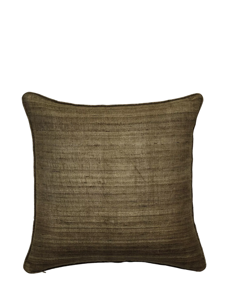 OKA Pattiyan cushion in dark seafoam and hemp, 51x51cm (British brand)