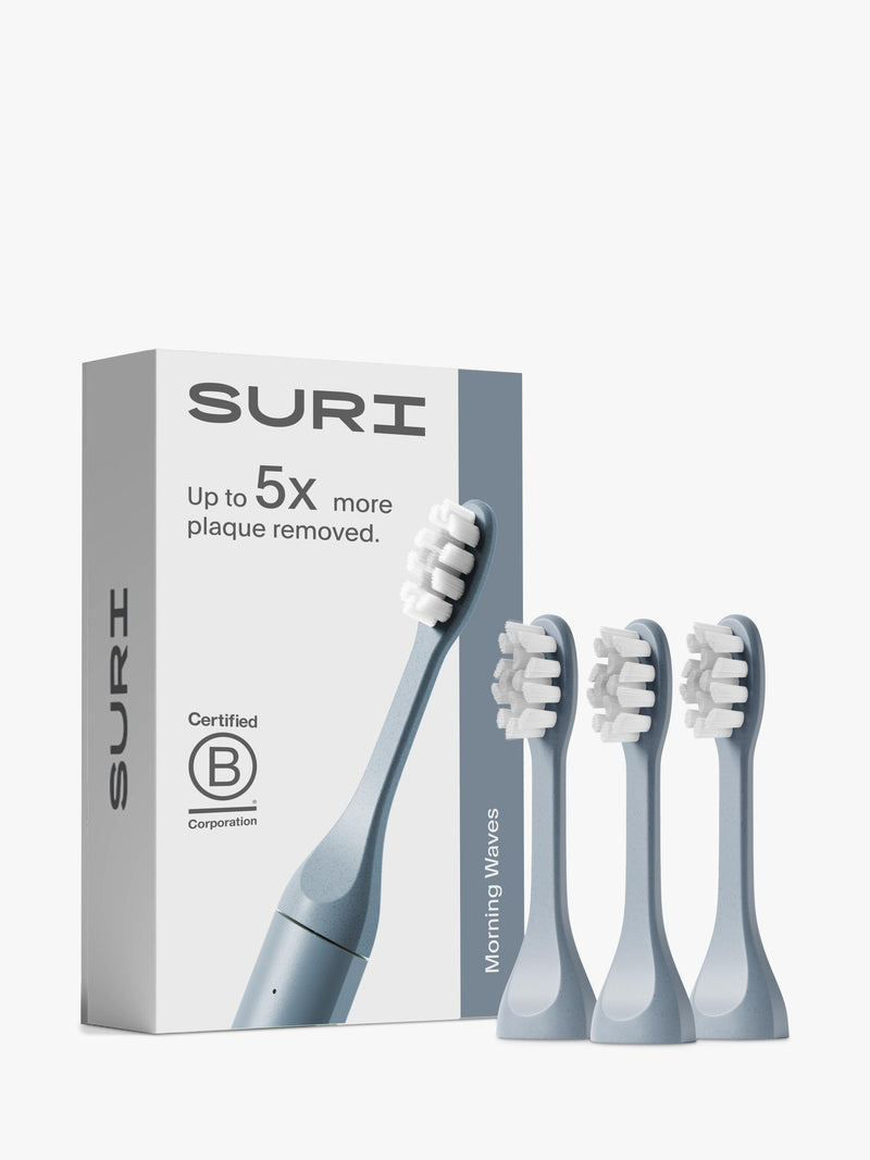 SURI toothbrush heads 3 pack, castor oil bristles (British brand)