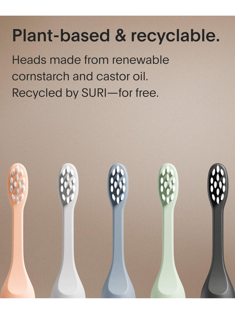 SURI toothbrush heads 3 pack, castor oil bristles (British brand)