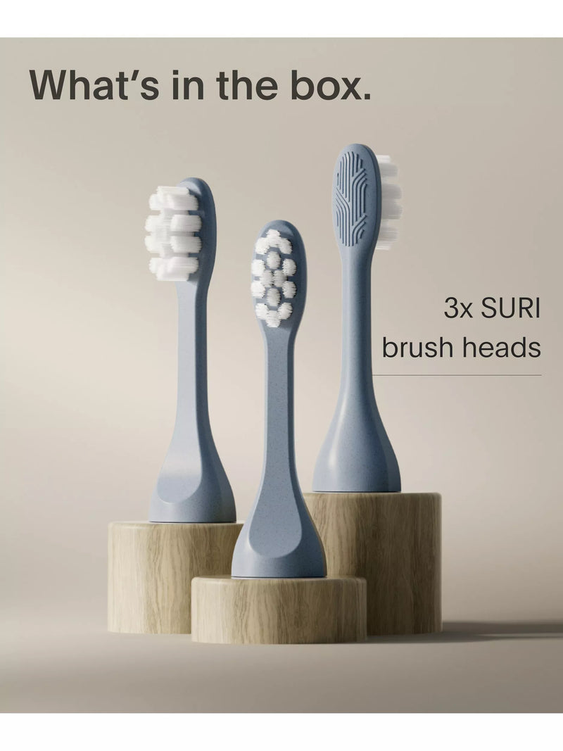 SURI toothbrush heads 3 pack, castor oil bristles (British brand)