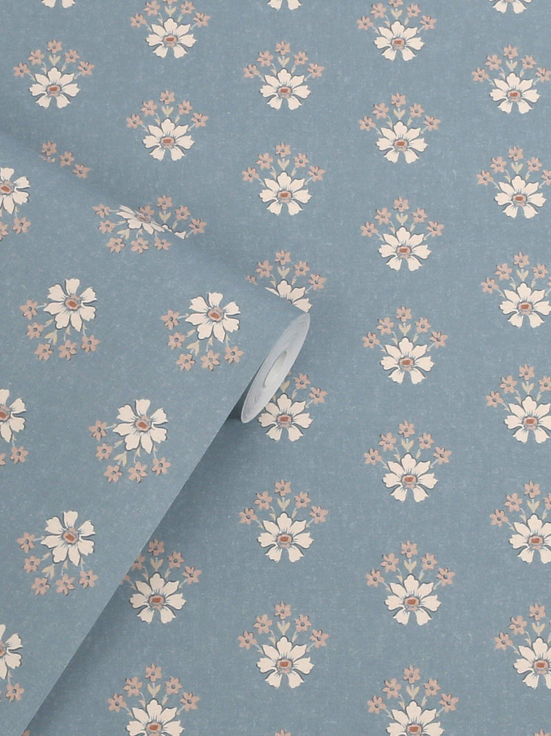 Laura Ashley Semington Floral Wallpaper in Blue, 10m roll (British brand)