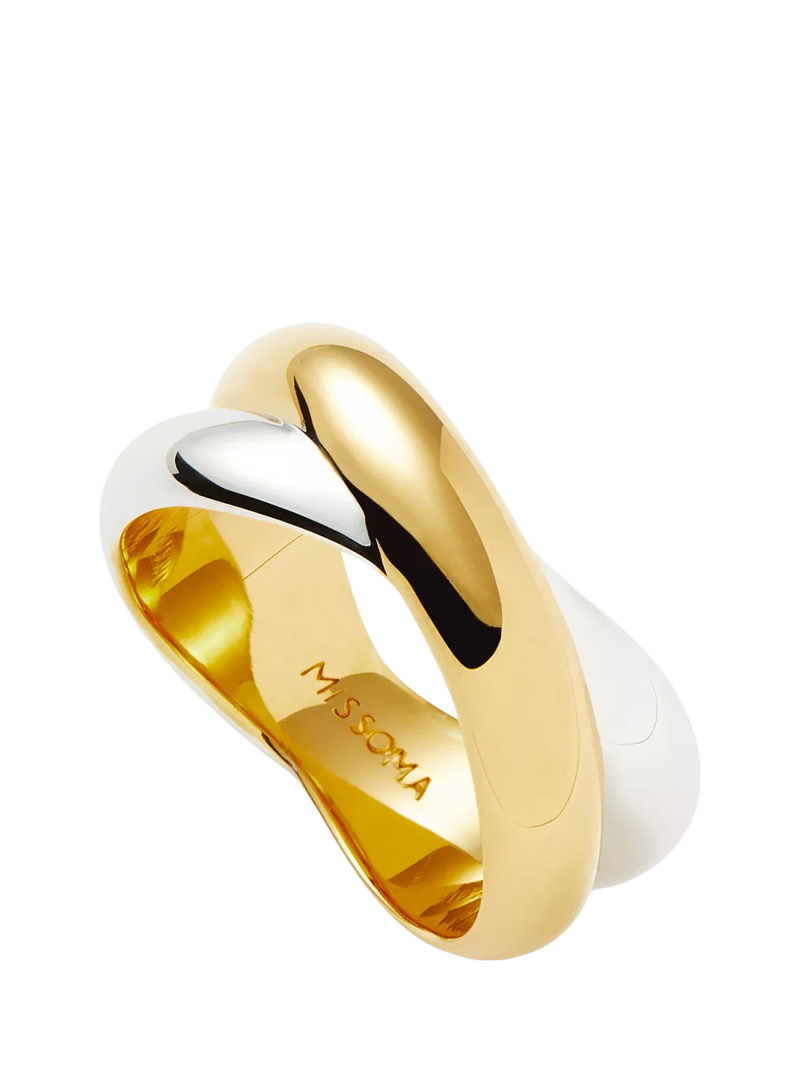 Missoma Chunky Cross Over Statement Ring, Gold/Silver