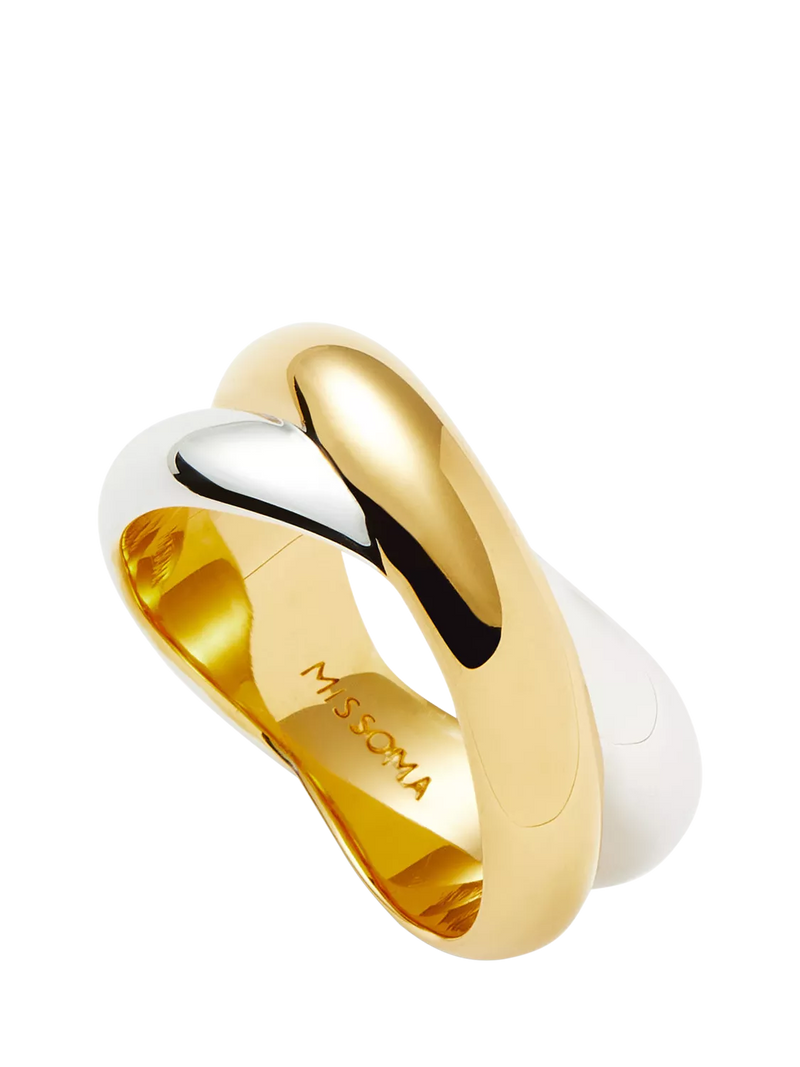Missoma Chunky Cross Over Statement Ring, Gold/Silver