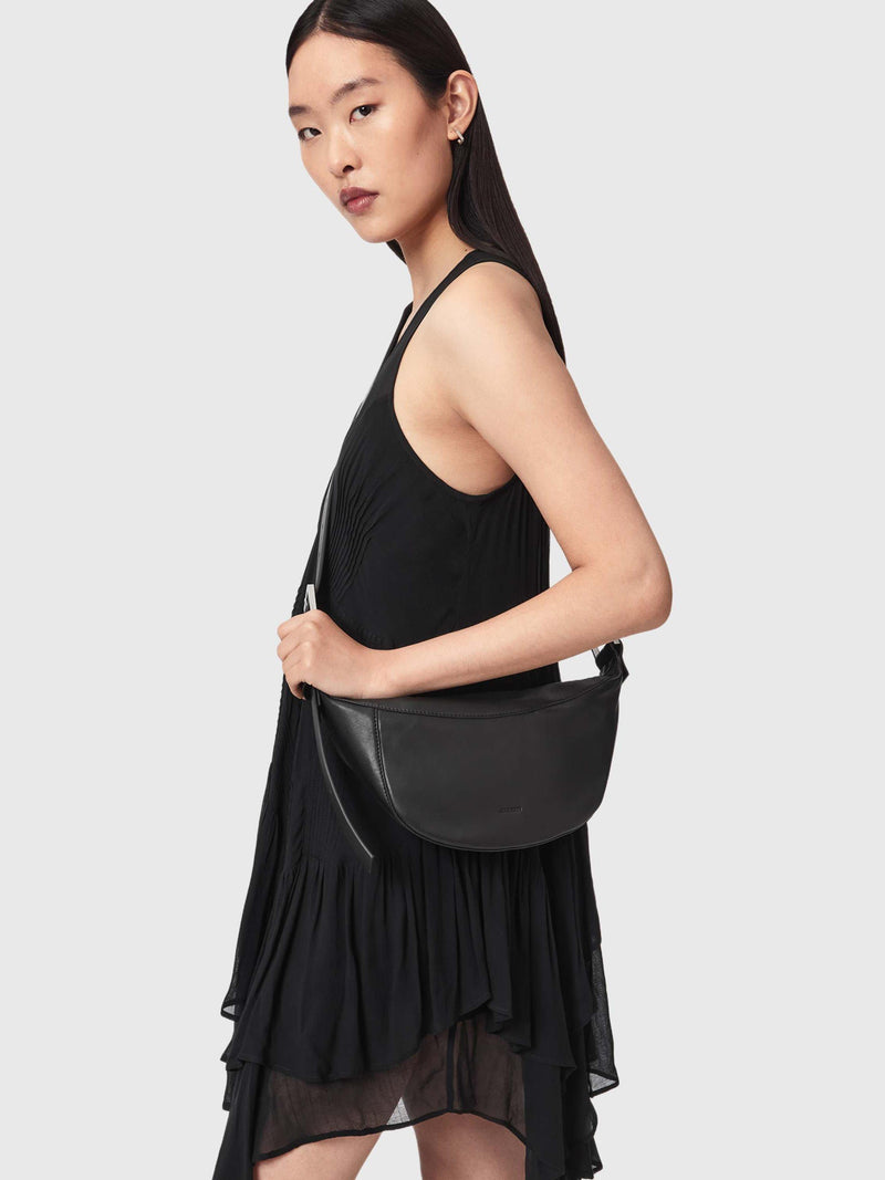 AllSaints Luna crossbody bag in black and silver (British brand)