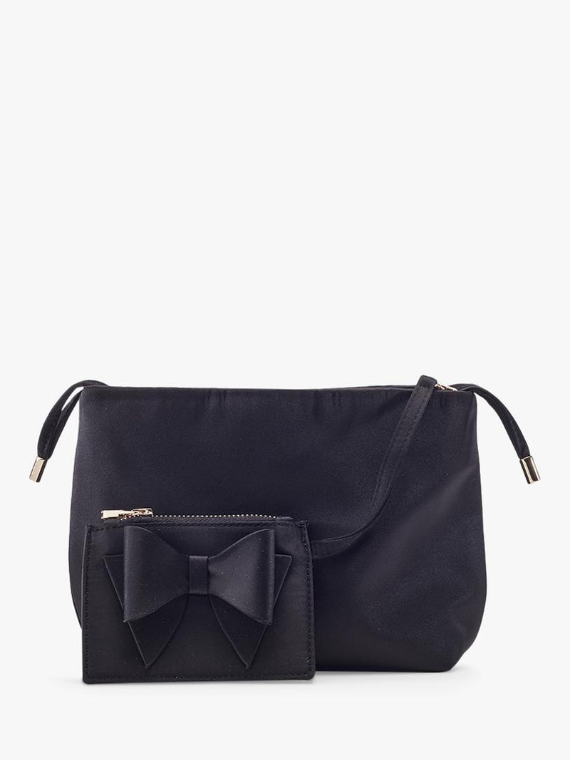 Moda in Pelle satin drawstring clutch bag black, UK version