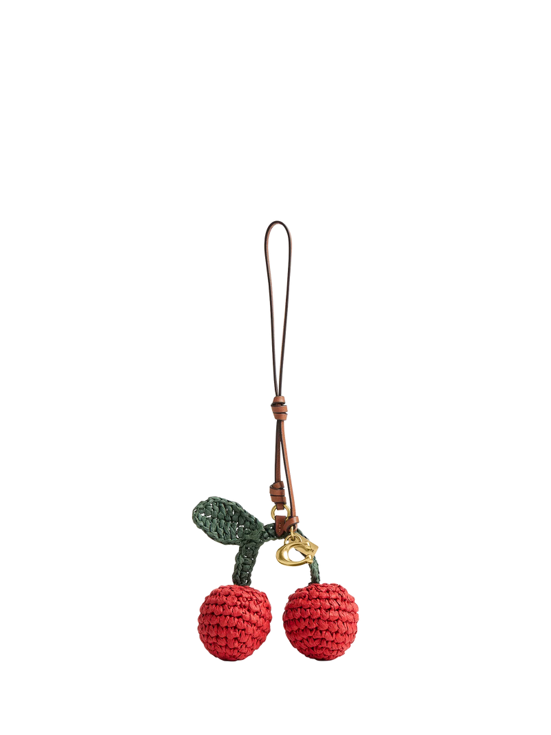 Coach woven straw cherry bag charm multi (British brand)