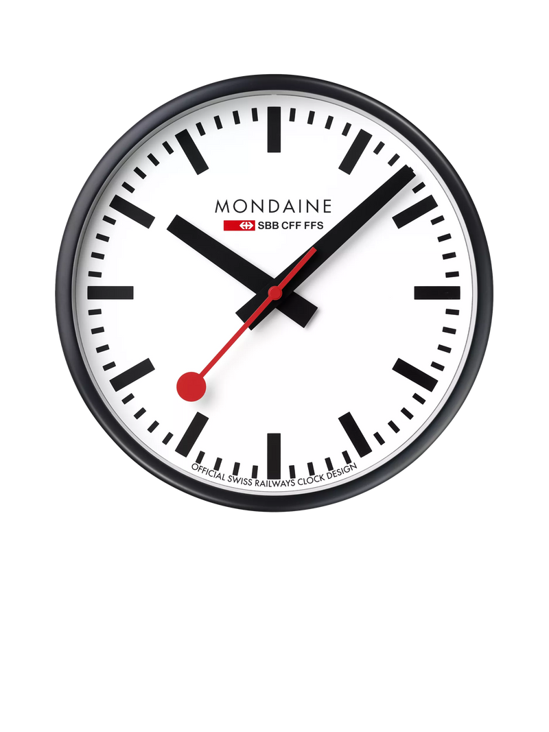 Mondaine official Swiss railways wall clock 25cm, imported from the UK