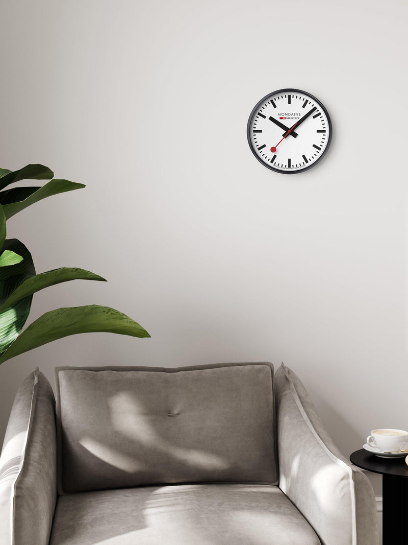 Mondaine official Swiss railways wall clock 25cm, imported from the UK