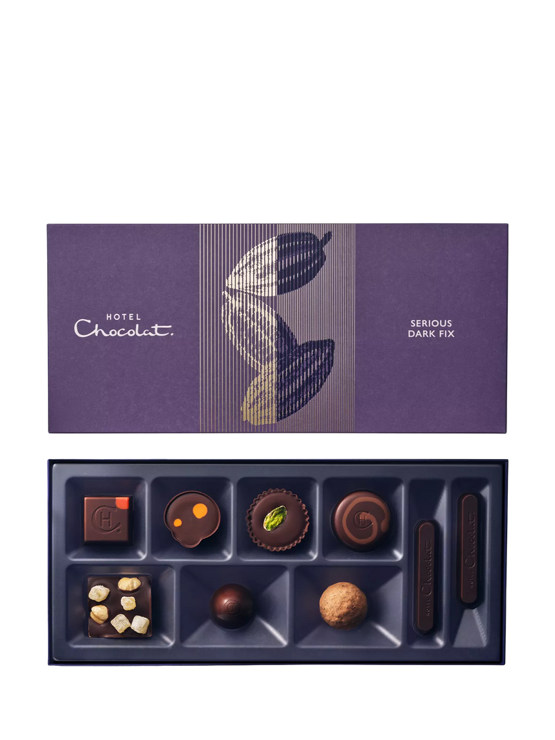 Hotel Chocolat Serious Dark Fix dark chocolate box 97g, imported from the UK