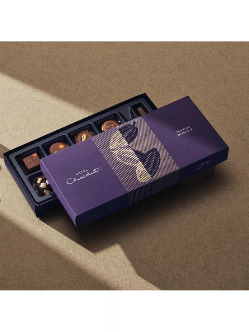 Hotel Chocolat Serious Dark Fix dark chocolate box 97g, imported from the UK