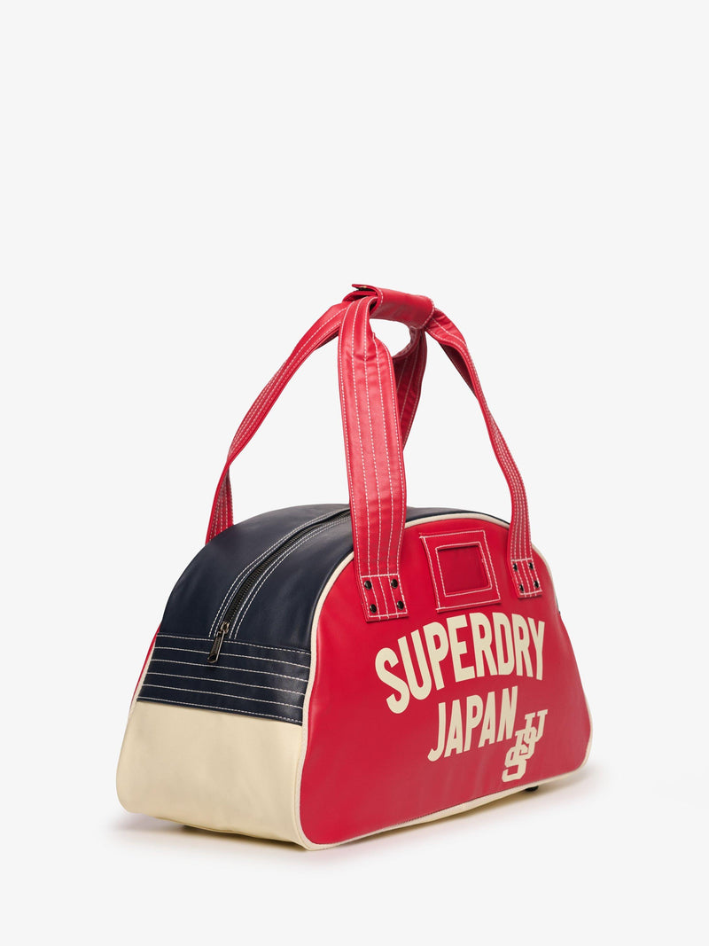 Superdry vintage bowling bag in red navy cream, UK version
