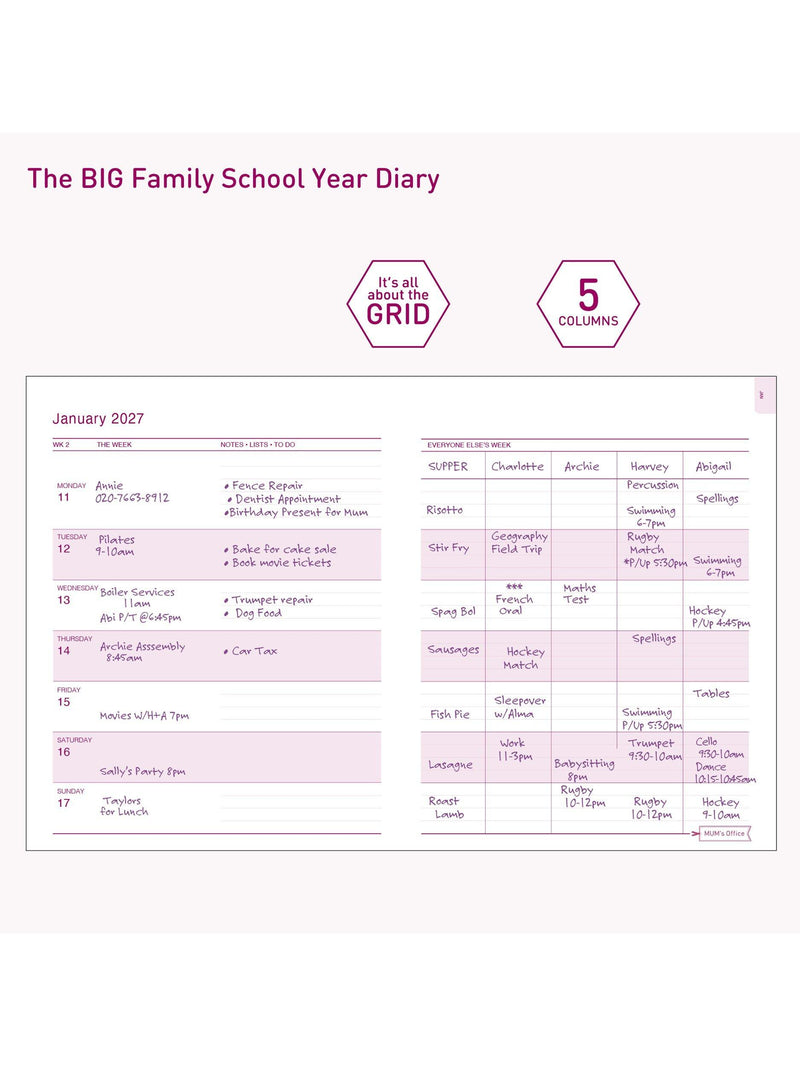 MUM's Office Big Family Academic Diary large purple - British product