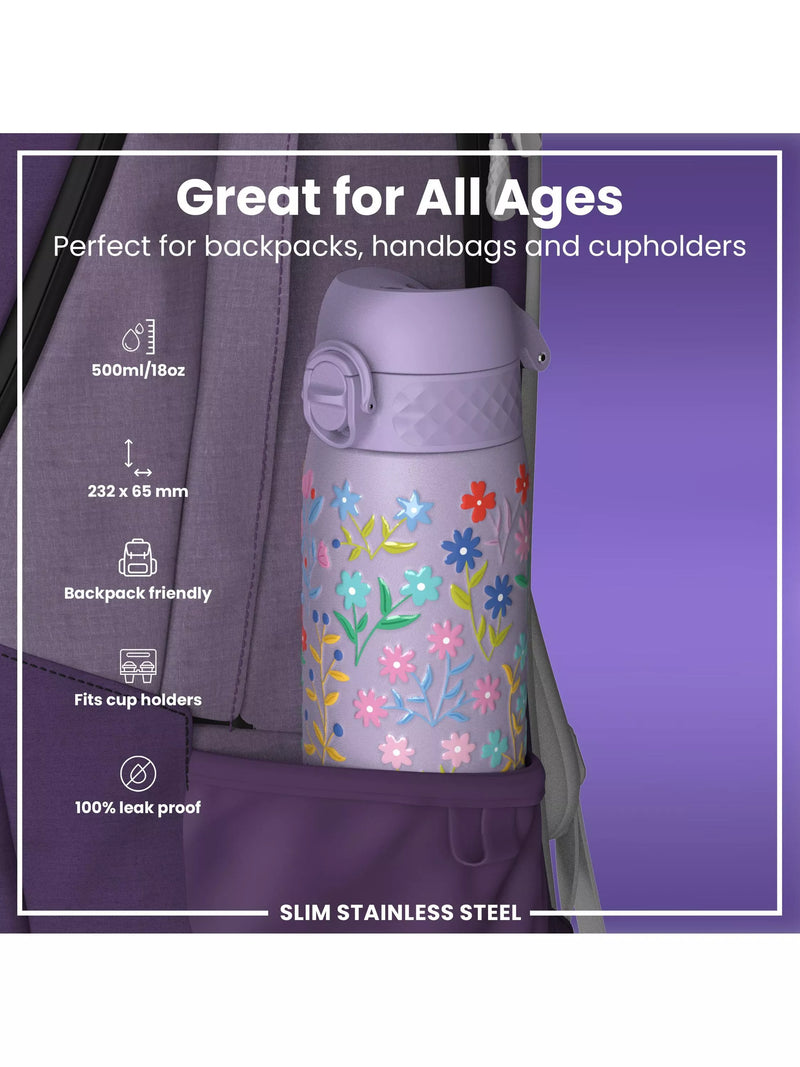 Ion8 drinks bottle purple floral 600ml - British product