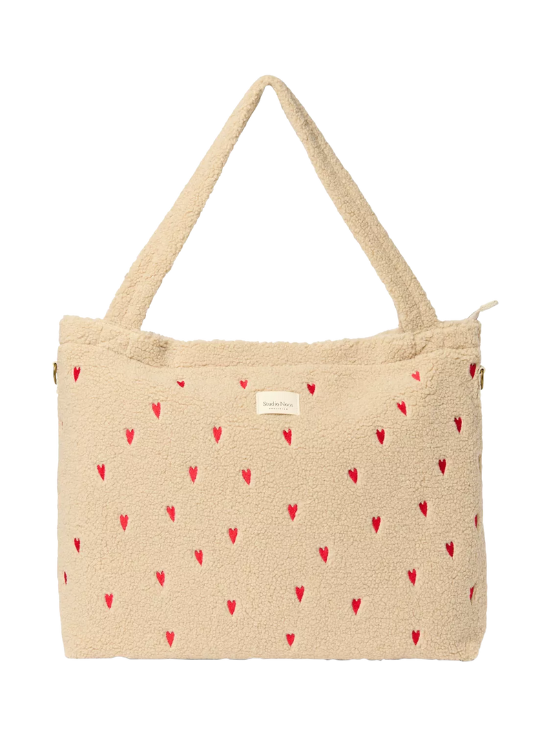 Studio Noos Hearts Boucle changing bag ecru, imported from the UK