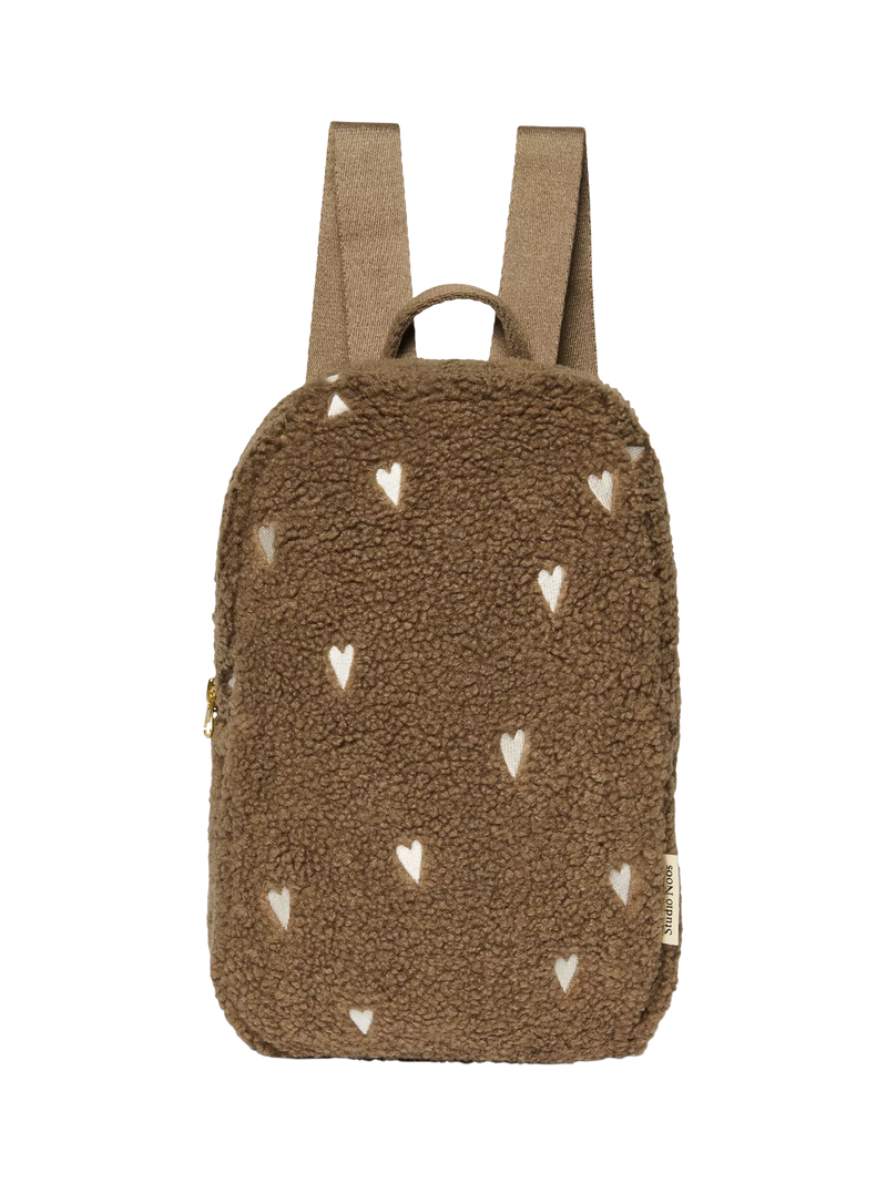 Studio Noos brown hearts boucle mini backpack, imported from the UK