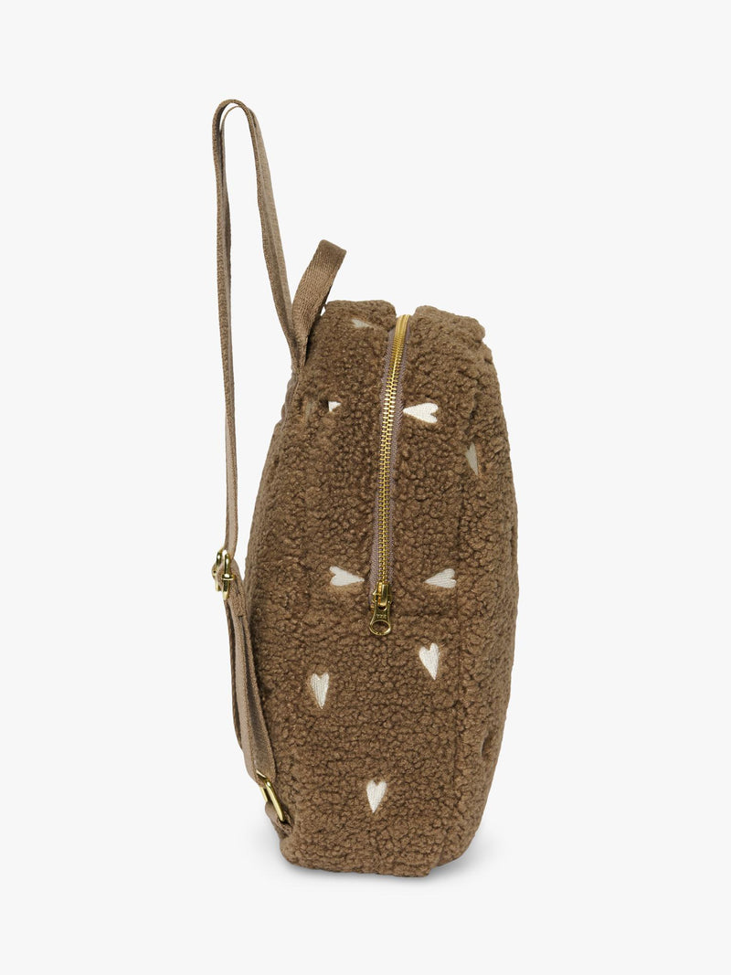 Studio Noos brown hearts boucle mini backpack, imported from the UK
