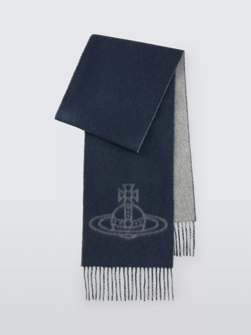Vivienne Westwood Pure Wool Double Face Scarf, Navy/Mineral Grey