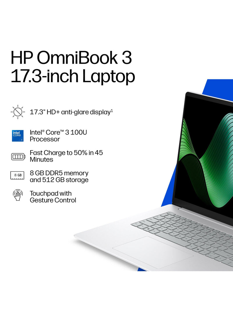 HP OmniBook 3 laptop Glacier Silver 17.3 inch - British product
