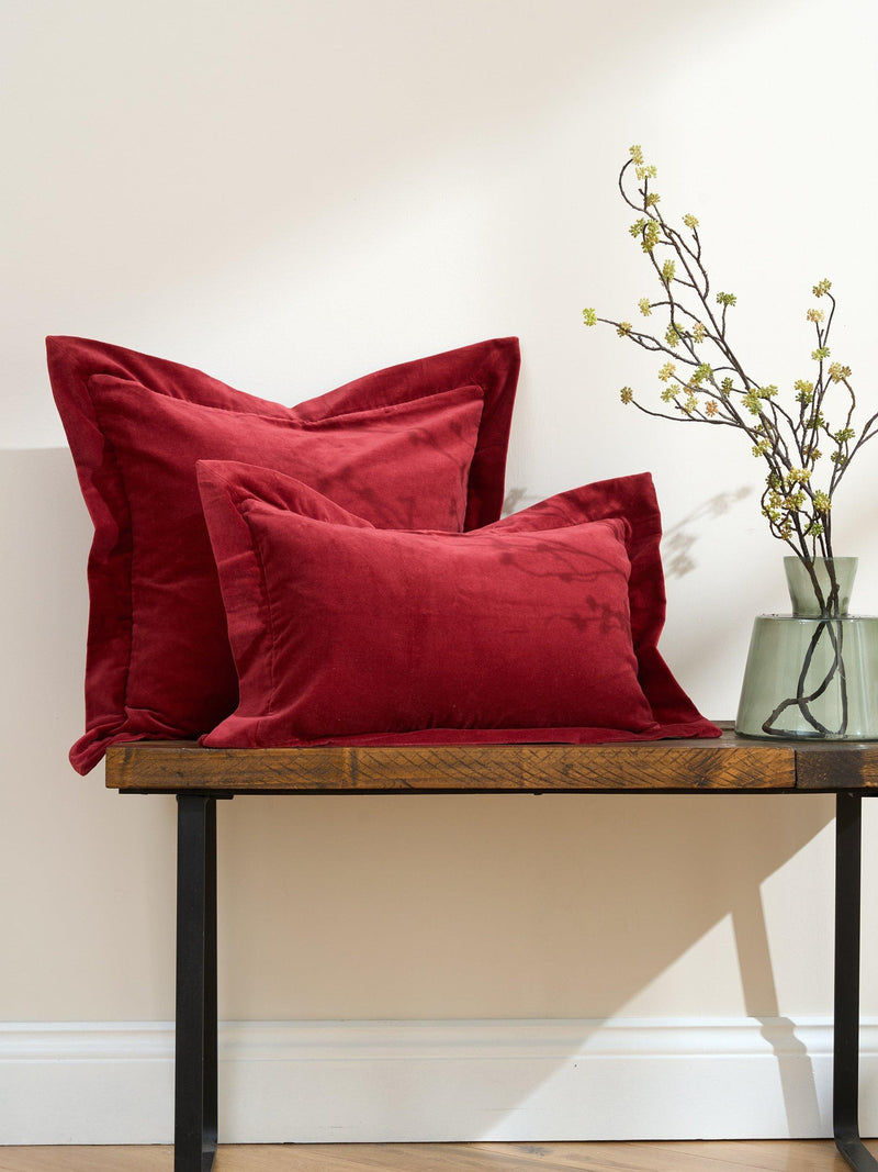 Truly red velvet rectangular cushion cover 50x30cm, imported from the UK