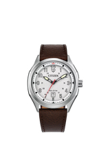 John Lewis Citizen Terra Force Men's Eco-Drive Leather Strap Watch, Silver, 41.2mm- Buy online at McGrocer