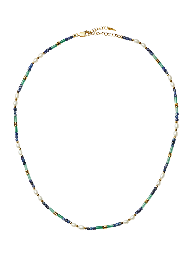 Missoma beaded gemstone necklace gold multi 45cm, imported from the UK
