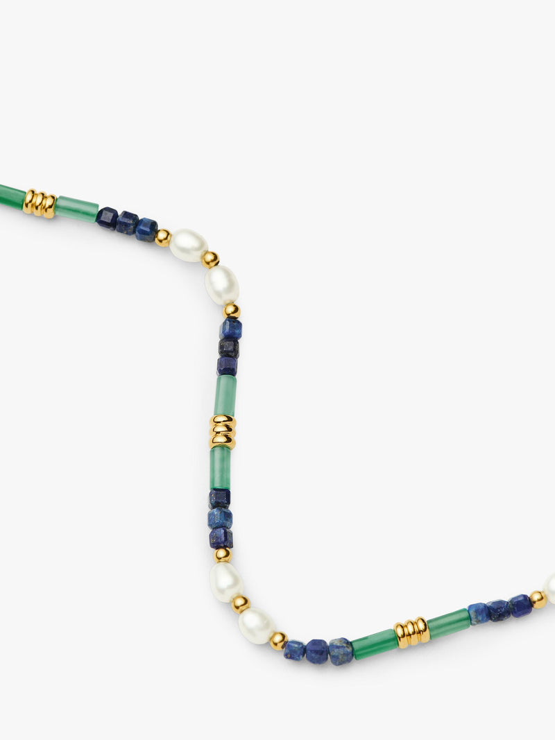 Missoma beaded gemstone necklace gold multi 45cm, imported from the UK
