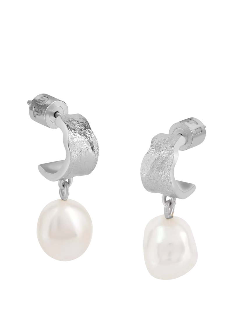 TUTTI textured freshwater pearl drop earrings silver - British product