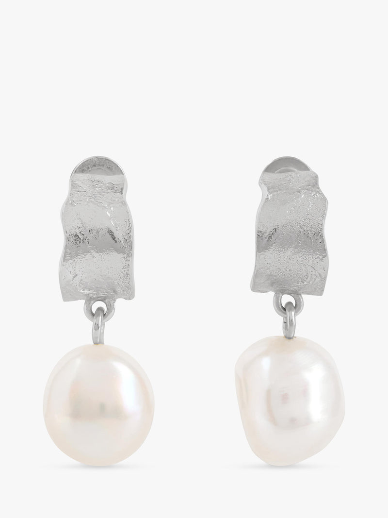 TUTTI textured freshwater pearl drop earrings silver - British product