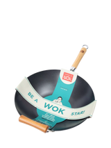 John Lewis School Of Wok Flat Bottom Carbon Steel Non-Stick Wok with Bamboo Handles, 36cm- Buy online at McGrocer