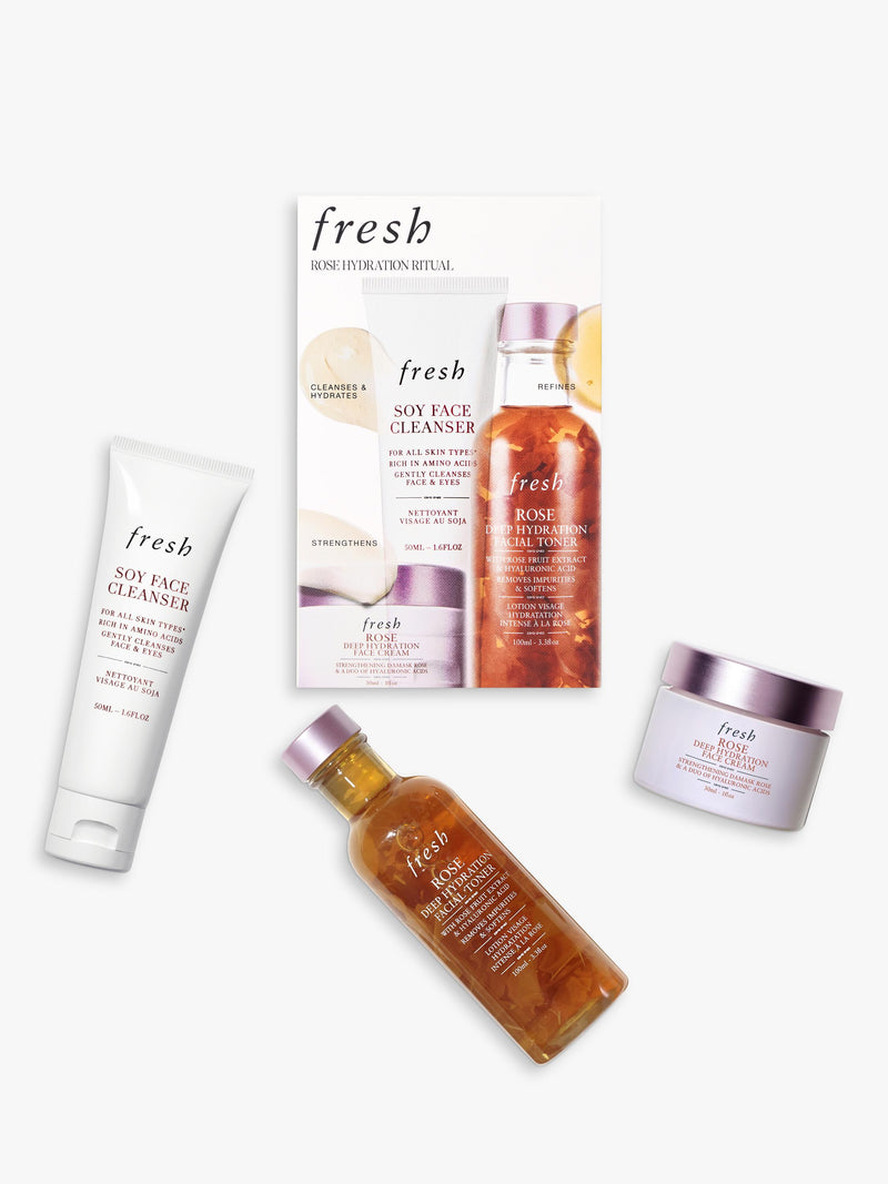Fresh Rose Hydration Ritual gift set with cleanser toner and cream, UK version