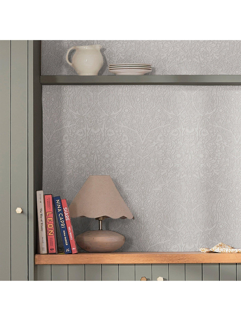 William Morris At Home Blackthorn paintable wallpaper roll white (British brand)