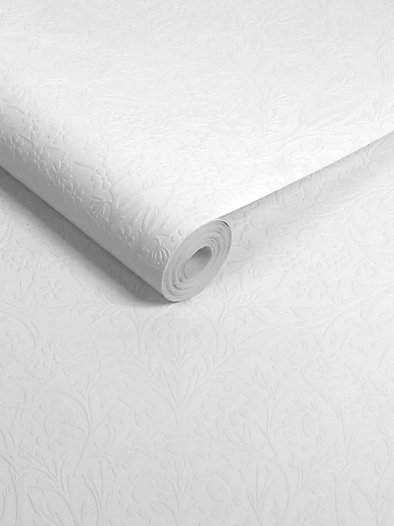 William Morris At Home Blackthorn paintable wallpaper roll white (British brand)