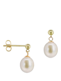 E.W Adams 9ct gold oval pearl drop earrings, imported from the UK