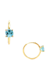 John Lewis E.W Adams 9ct Yellow Gold Cushion Cut Blue Topaz Hoop Earrings- Buy online at McGrocer