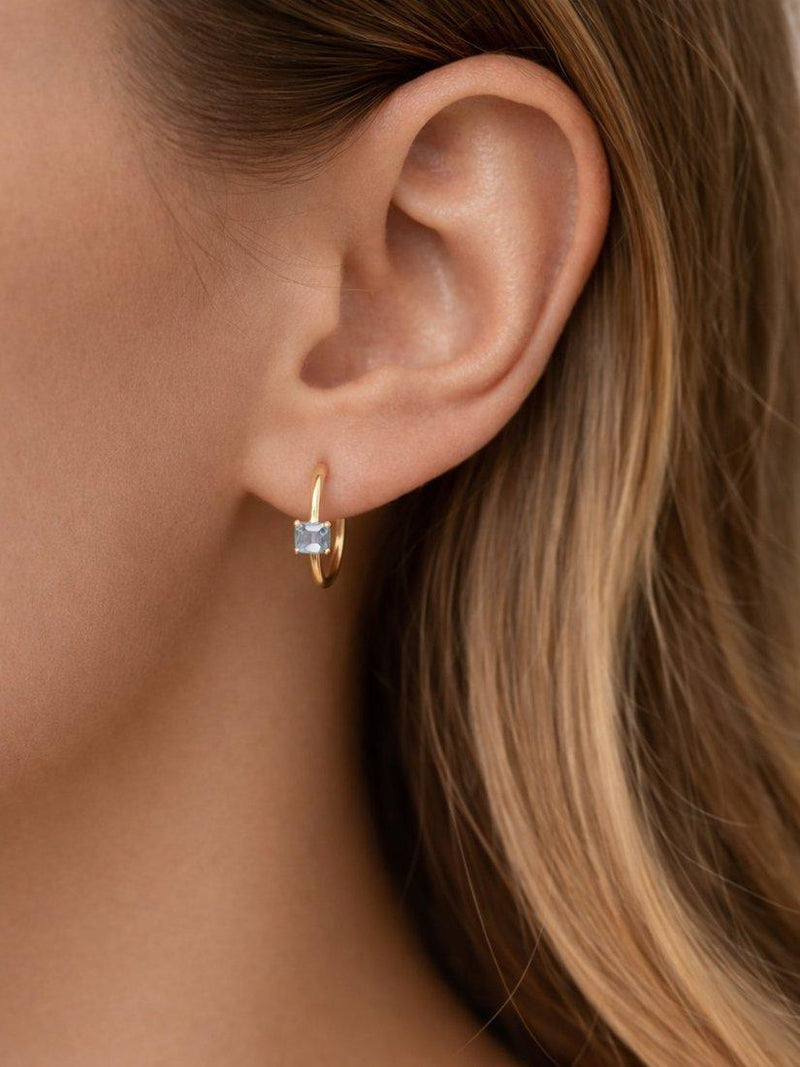 E.W Adams hoop earrings blue topaz 9ct, imported from the UK