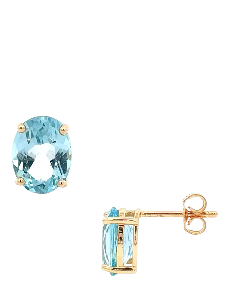 E.W Adams blue topaz stud earrings 9ct yellow gold (British brand)