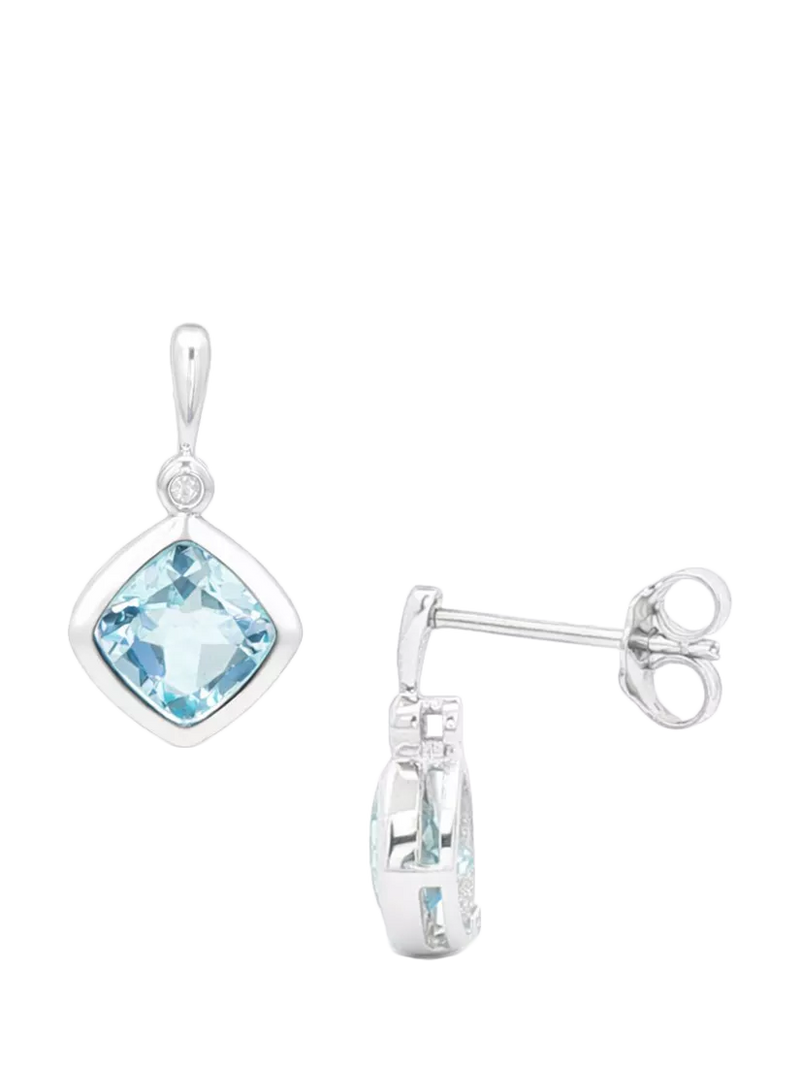 E.W Adams drop earrings blue topaz and diamond 9ct white gold, imported from the UK