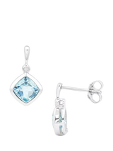 John Lewis E.W Adams 9ct White Gold Cushion Cut Blue Topaz and Diamond Drop Earrings- Buy online at McGrocer