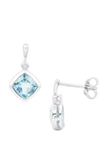 E.W Adams drop earrings blue topaz and diamond 9ct white gold, imported from the UK
