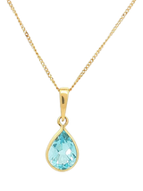 John Lewis E.W Adams 9ct Yellow Gold Pear Cut Blue Topaz Pendant Necklace- Buy online at McGrocer